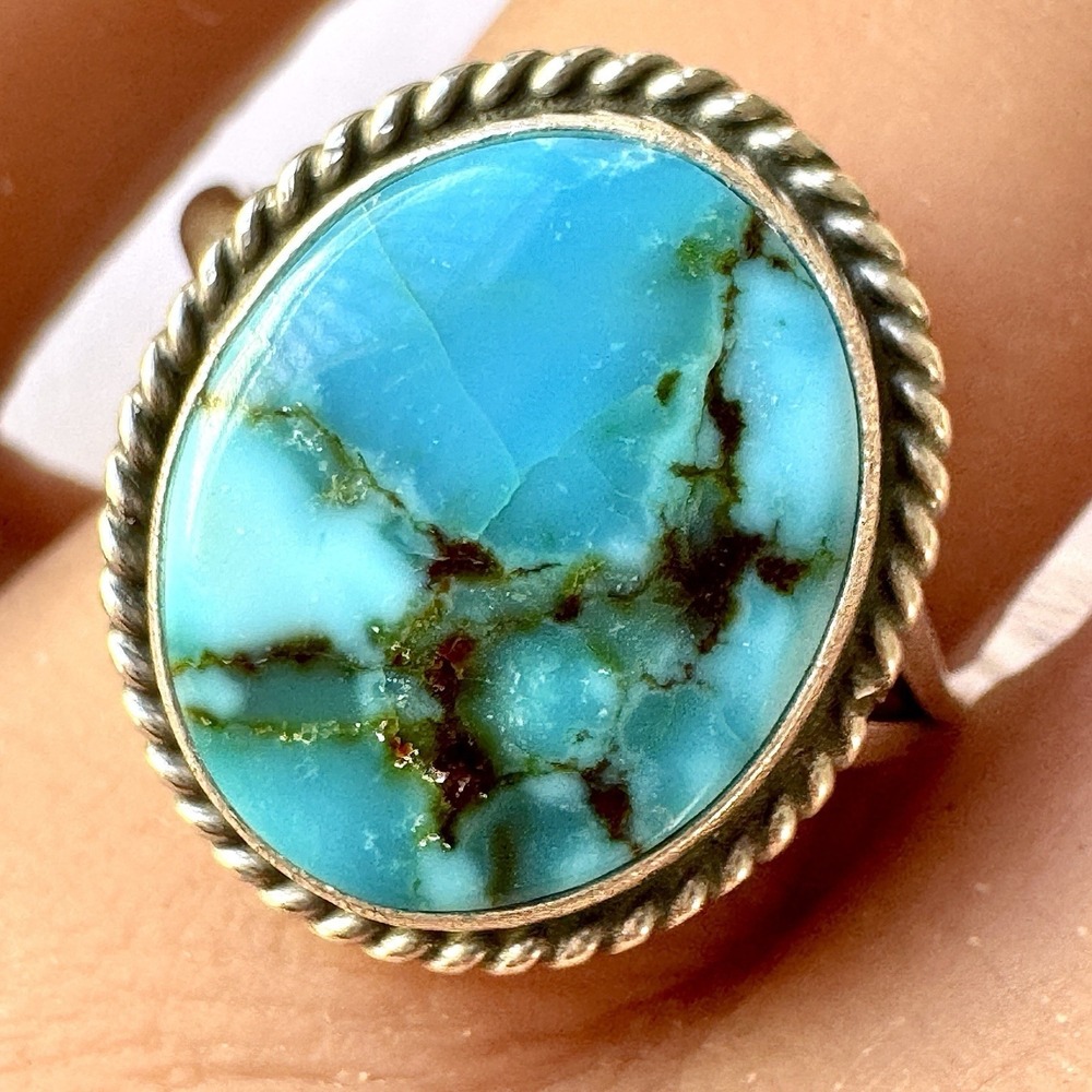 Navajo‎ Turquoise Ring Sz 9 Sterling Oval Native American Handmade Henio